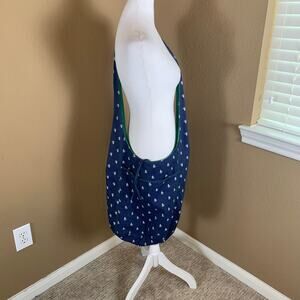 Navy Cotton Bee Print Sling Tote Bag Boho Crossbody Market Bag Green Lining